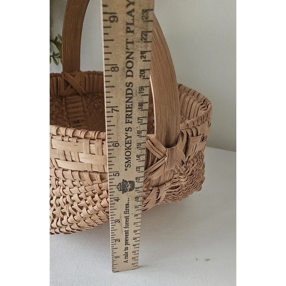 Antique Hand-Woven Gathering Basket Bentwood Handle 9